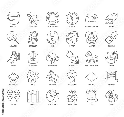Set of Kindergarten thin line icons for any web and app project.