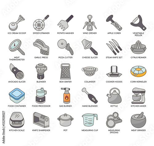 Set of Kitchen Tools thin line icons for any web and app project.