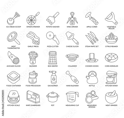 Set of Kitchen Tools thin line icons for any web and app project.