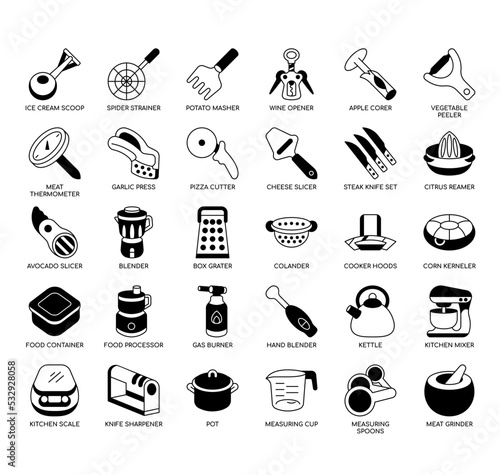 Set of Kitchen Tools thin line icons for any web and app project.