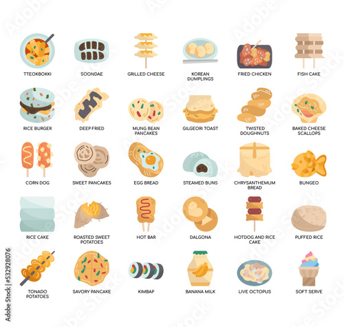 Set of Korean Street Foods thin line icons for any web and app project.