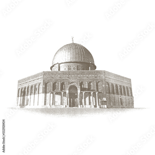 Landmarks of Palestine - Dome of the Rock in Jerusalem, Flat Vector line style historic sight showplace attraction. isolated engraving vector