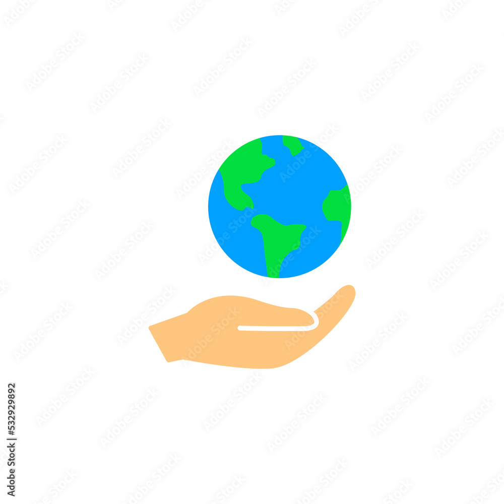 Hand hold earth globe icon. World planet eco environment save world design illustration. Hand hold earth globe icon. World planet eco environment save world design illustration.