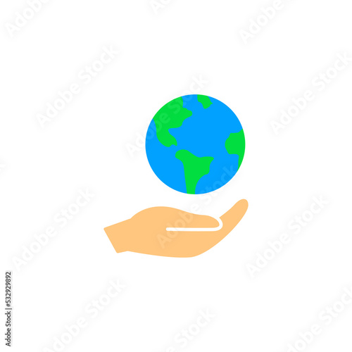 Hand hold earth globe icon. World planet eco environment save world design illustration.