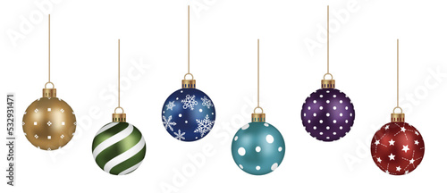 Realistic Christmas Balls Vector Illustration Set Isolated On A White Background.
