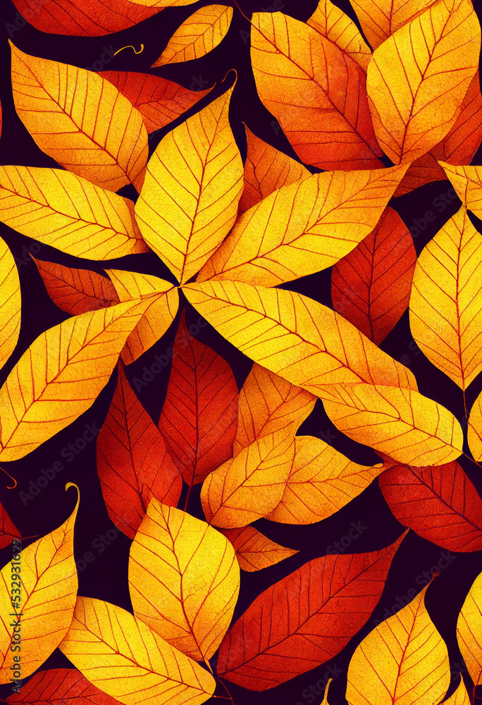 3d illustration seamless pattern made of autumn berries and leaves 