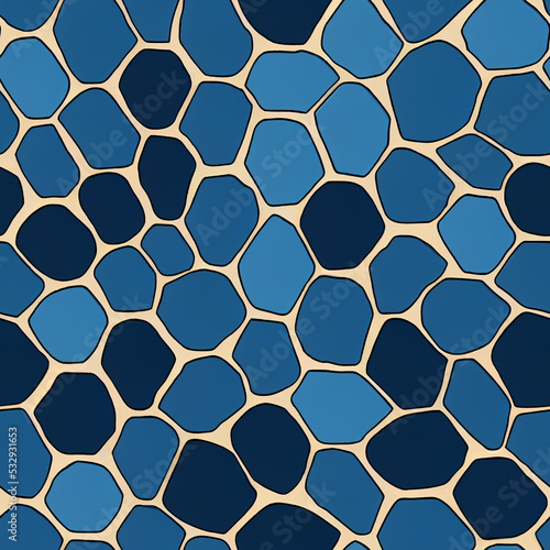 3d illustration seamless pattern of blue colored un even tiles