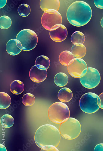  3d illustration seamless pattern of colorful soap bubbles isolated