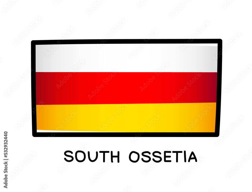Flag of South Ossetia. Colorful logo of the South Ossetian flag. White, red and yellow brush strokes, hand drawn. Black outline. Vector illustration Flag of South Ossetia. Colorful logo of the South Ossetian flag. White, red and yellow brush strokes, hand drawn. Black outline. Vector illustration