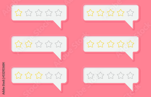 Pink bubble with gold stars. Volumetric rating of satisfied customers. Best survey among users with appraisal. Comments of buyers for services in market. Realistic isolated vector