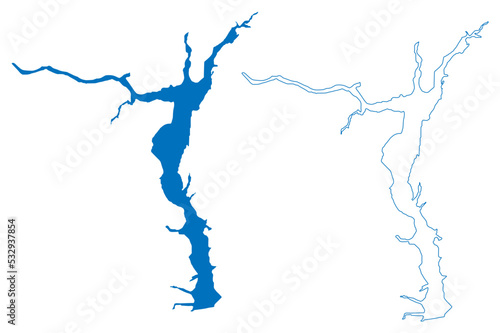 Gorky Reservoir (Russia, Russian Federation, Volga River) map vector illustration, scribble sketch Gorky Hydroelectric Station or Gorky Sea map