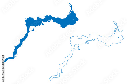 Kakhovka Reservoir (Ukraine, Dnieper River) map vector illustration, scribble sketch Kakhovs’ke vodoskhovyshche map