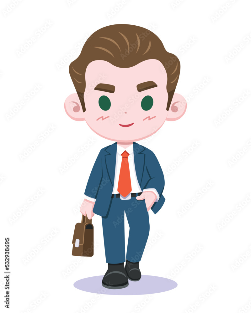 Cute style handsome businessman posing confidently cartoon illustration