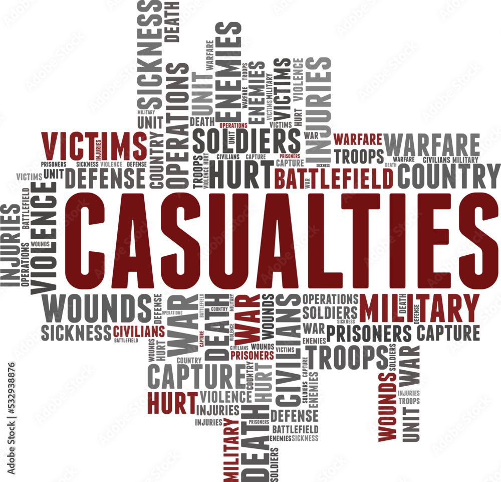 Casualties of war word cloud conceptual design isolated on white background.