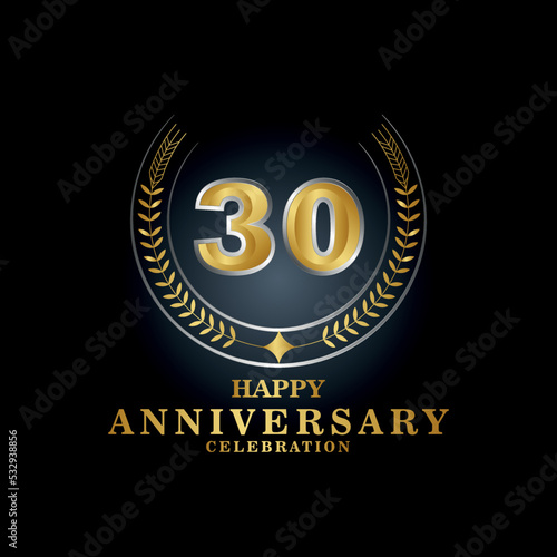 Wallpaper Mural Template emblem 30th years old luxurious anniversary with a frame in the form of laurel branches and the number 30.  30years anniversary royal logo. Vector illustration Design
 Torontodigital.ca
