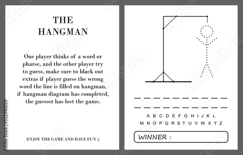 Hangman game page vector, kids activity notebook page.