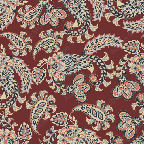 Damask paisley seamless vector pattern. Floral vintage background