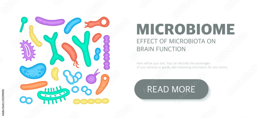 Microbiome website landing page template, newsletter, advertising, label, presentation. Vector background with bacteria. Microbiome website landing page template, newsletter, advertising, label, presentation. Vector background with bacteria.