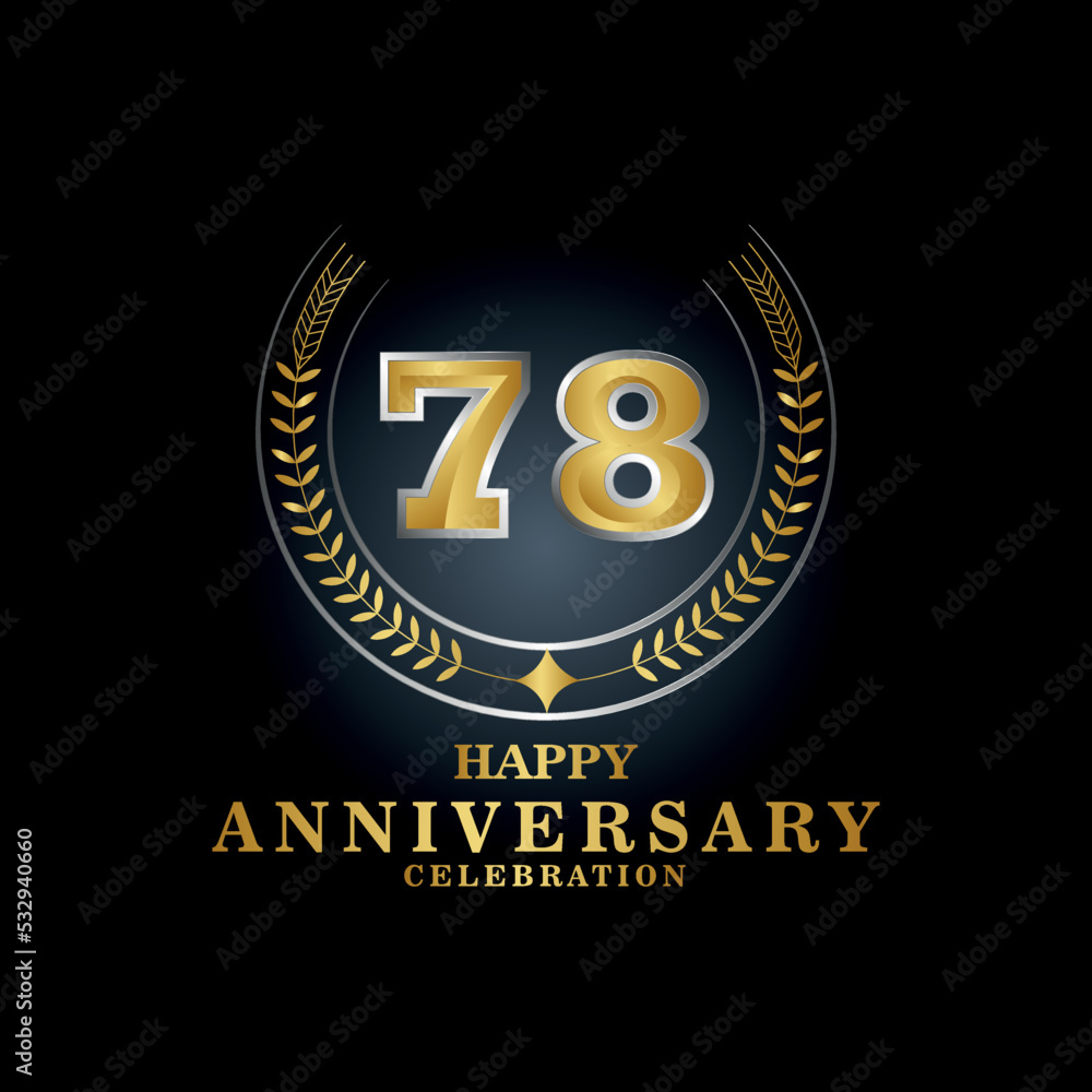 Fototapeta premium Template emblem 78th years old luxurious anniversary with a frame in the form of laurel branches and the number 78 . 78 years anniversary royal logo. Vector illustration Design 