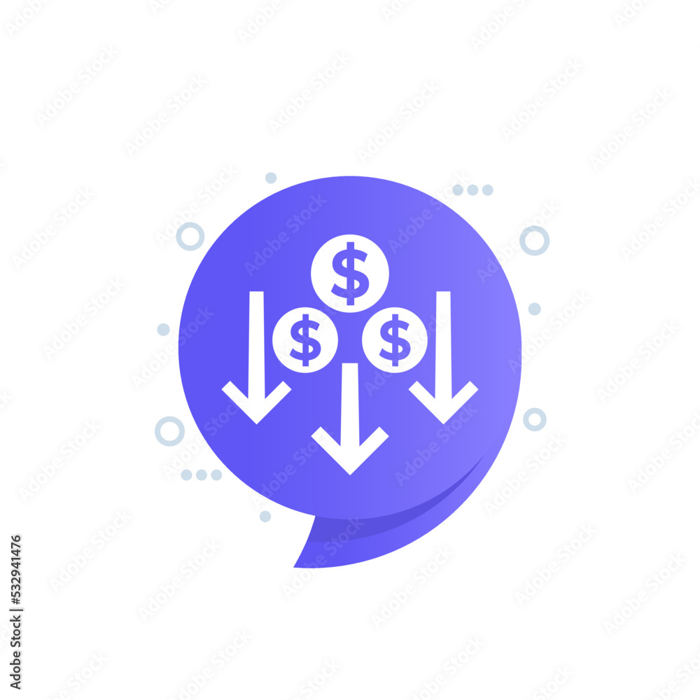 cost reduction icon with dollar symbol, vector cost reduction icon with dollar symbol, vector