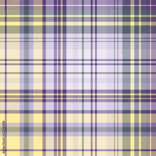 Seamless pattern in excellent light yellow, violet, lilac and gray colors for plaid, fabric, textile, clothes, tablecloth and other things. Vector image.