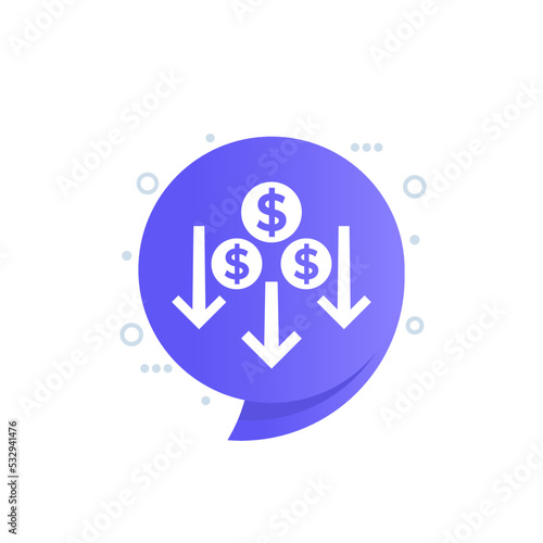 cost reduction icon with dollar symbol, vector