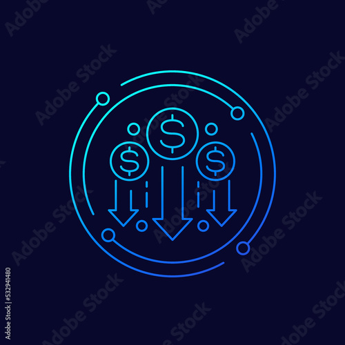 cost reduction icon with dollar, linear design photo