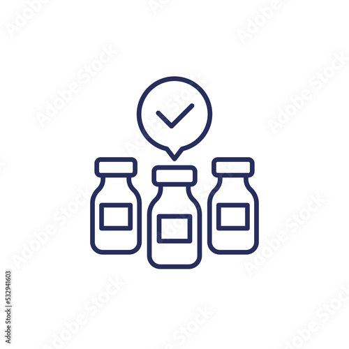 Vaccine supply line icon with bottles