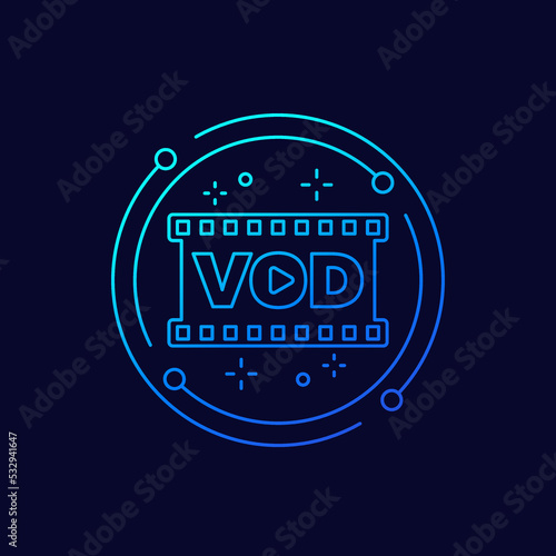 VOD, video on demand icon, linear design