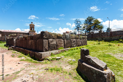 Giant stone penis fertility temple Chucuito, Puno, Lake Titicaca, Peru, South America photo