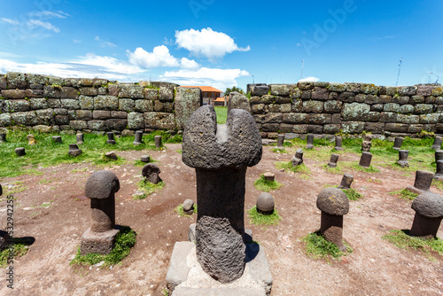 Giant stone penis fertility temple Chucuito, Puno, Lake Titicaca, Peru, South America photo