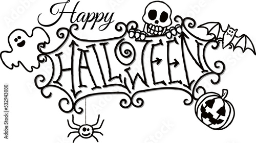 A happy Halloween spooky cute cartoon sign design