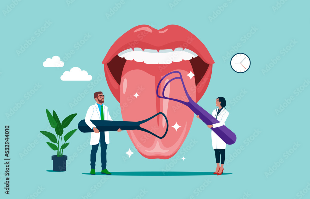 Mouth with protruding tongue, check up health tongue doctors. Tongue