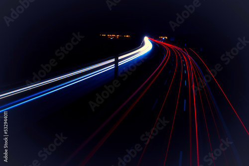 Speed Traffic - Highway at Night - Cars - Nachtverkehr auf Autobahn - Light Trails - Datenautobahn - Speeding - German - Ecology - Long Exposure - High quality photo