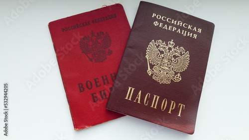 Moscow, Russia, 09.21.2022, Documents of a Russian citizen passport and military ID