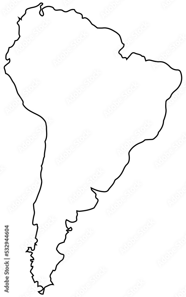 South American continent outline map PNG image Stock Illustration 