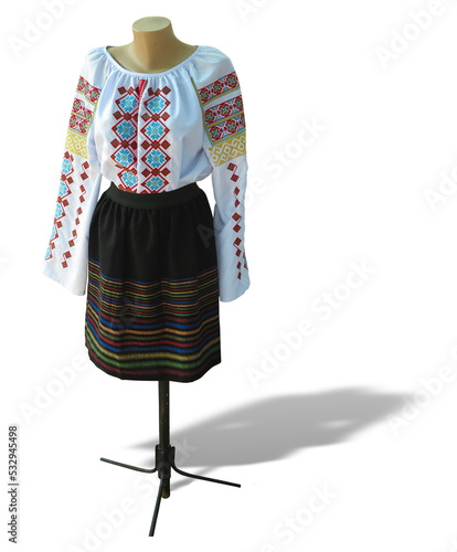 Balkanic traditional national folk woman costume isolated over white photo