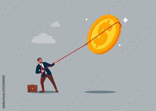 Inflation, price rise, money value decrease, dollar coin. Flat vector illustration.