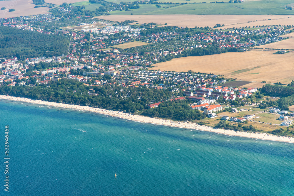 panorama flight over the baltic sea and island ruegen germany