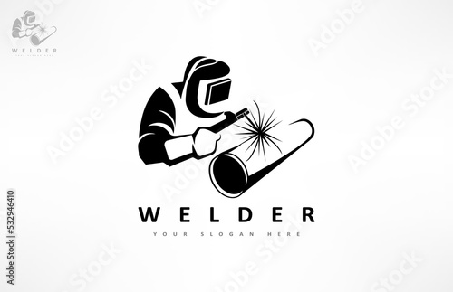 Welder welds pipe logo vector. Welded design.