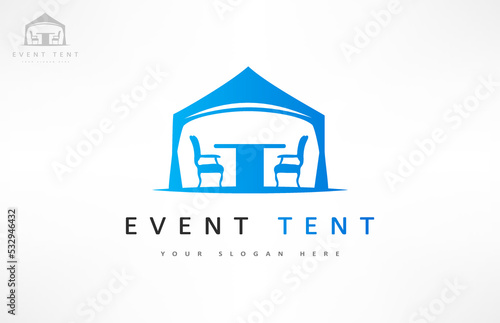 Event tent, table and chairs logo vector design