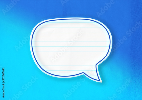 Blank white speech bubble isolated on blue background.