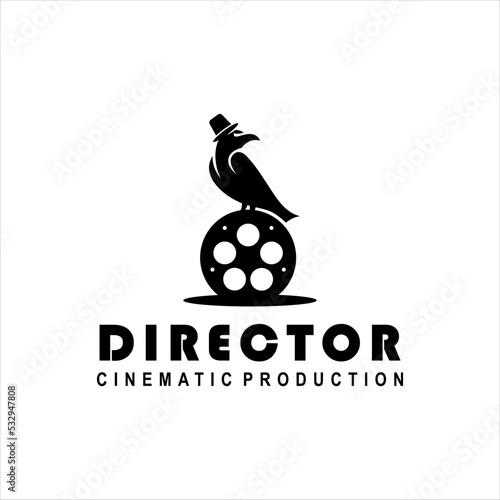 Raven with Film Equipments. Good logo design for Movie Maker.