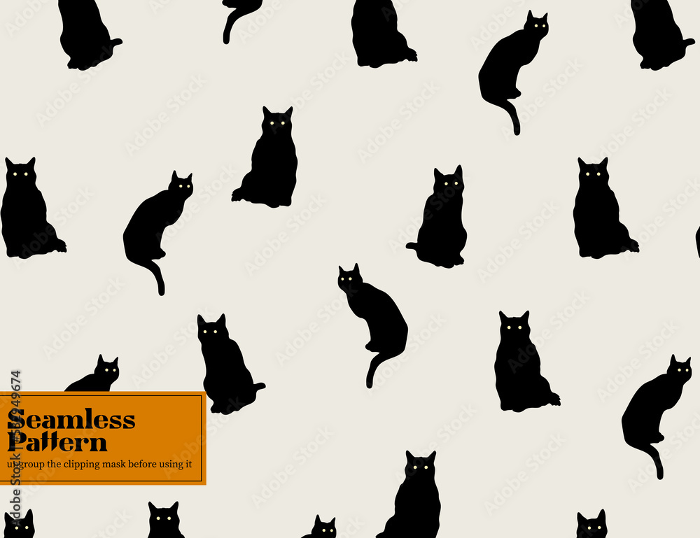 Black cat seamless pattern. Halloween magic vibes
