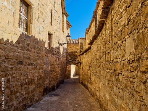 Medieval alley with a stone arch in Baeza Old Town, a beautiful village in the province of Jaen. Andalusia, Spain, Europe photo
