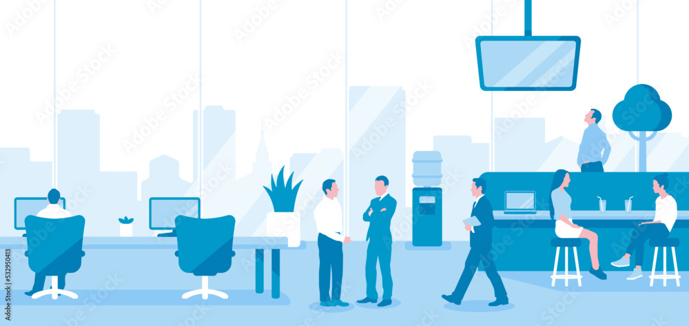Modern office and workers horizontal vector illustration Modern office and workers horizontal vector illustration