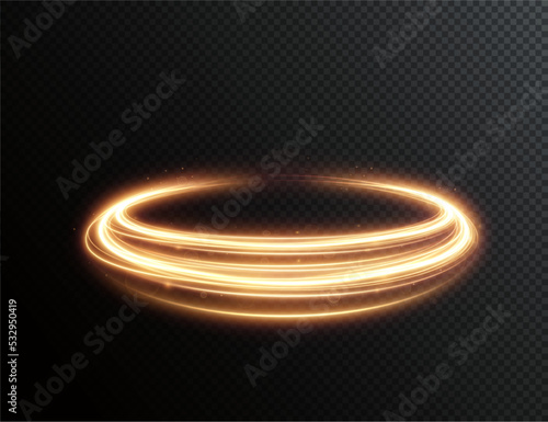 Light golden Twirl. Curve light effect of golden line. Luminous golden circle. Light gold pedistal, podium, platform, table. Vector PNG. Vector illustration 