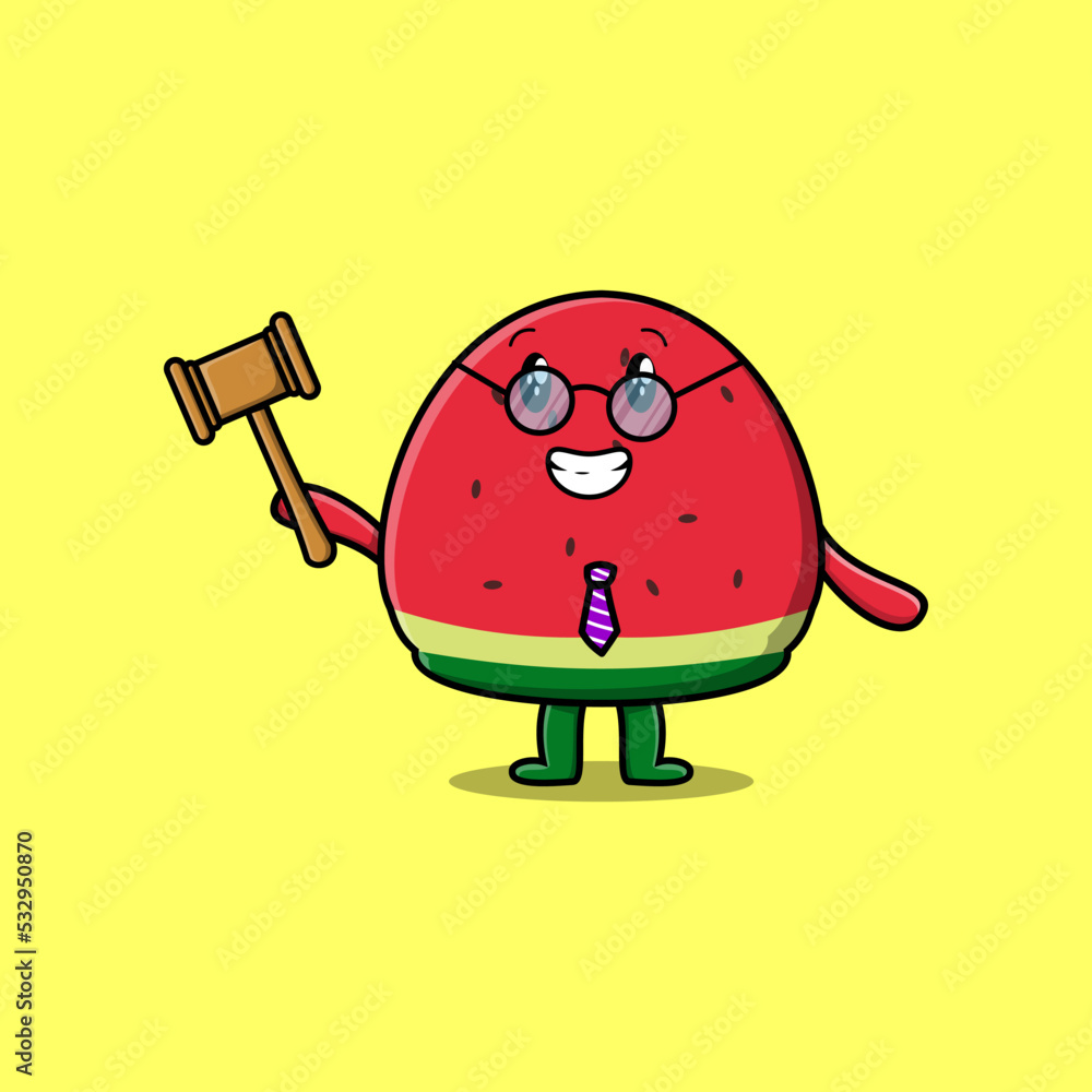 Cute cartoon mascot character wise judge Watermelon wearing glasses and