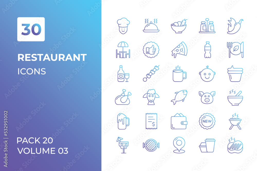 Restaurant icons collection. Set vector line with elements for mobile concepts and web apps. Collection modern icons.