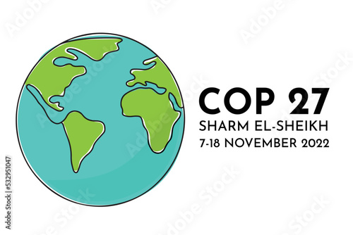 UN Climate Change Conference 2022 UNFCCC COP 27 vector banner design with planet outline color icon. International climat change summit poster.